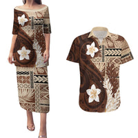 Samoa Teuila 2024 Couples Matching Puletasi and Hawaiian Shirt Samoan Siapo Pattern Brown Version LT05 Brown - Polynesian Pride