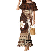 Samoa Teuila 2024 Family Matching Mermaid Dress and Hawaiian Shirt Samoan Siapo Pattern Brown Version