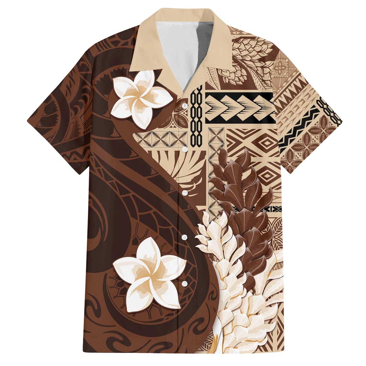 Samoa Teuila 2024 Family Matching Off Shoulder Short Dress and Hawaiian Shirt Samoan Siapo Pattern Brown Version