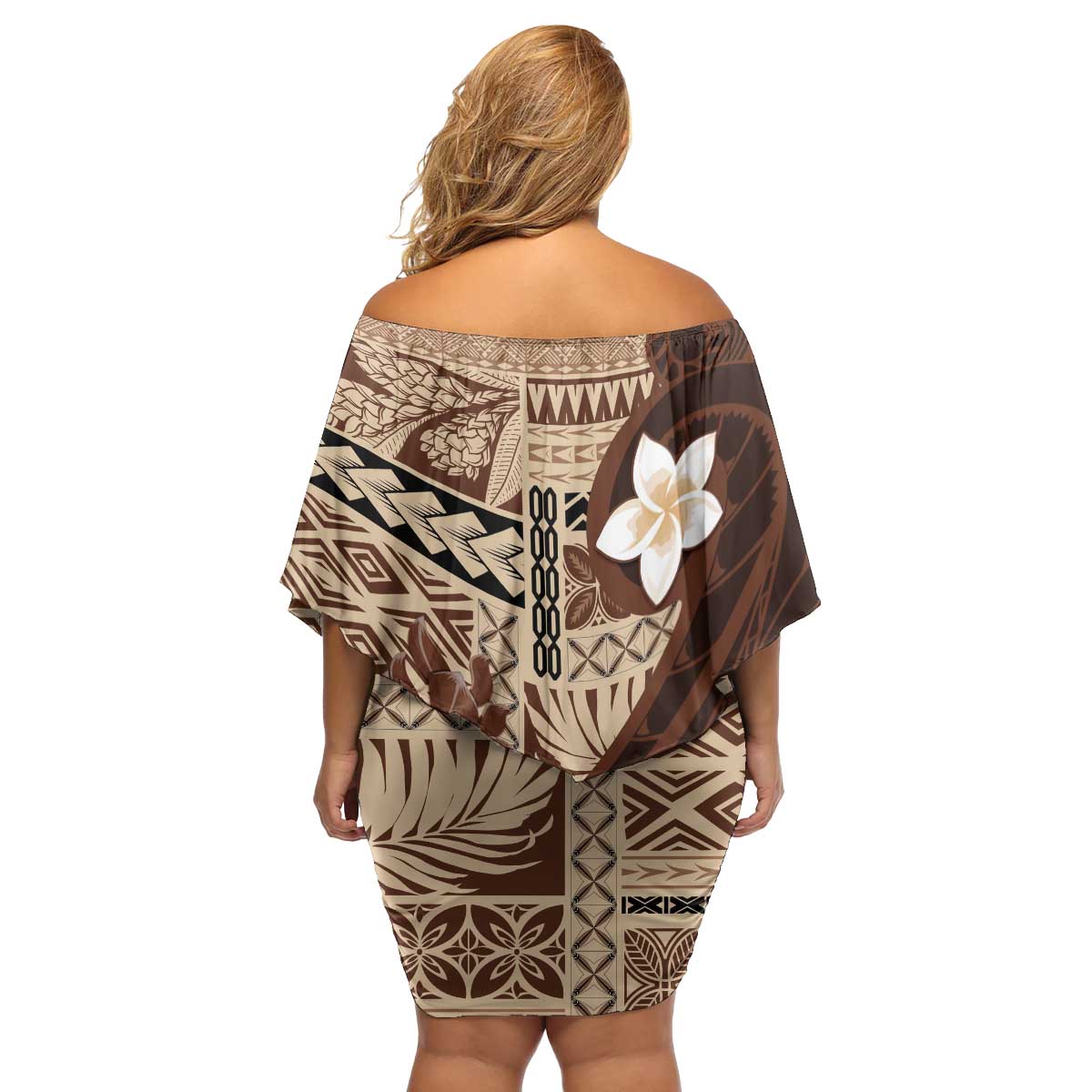 Samoa Teuila 2024 Family Matching Off Shoulder Short Dress and Hawaiian Shirt Samoan Siapo Pattern Brown Version