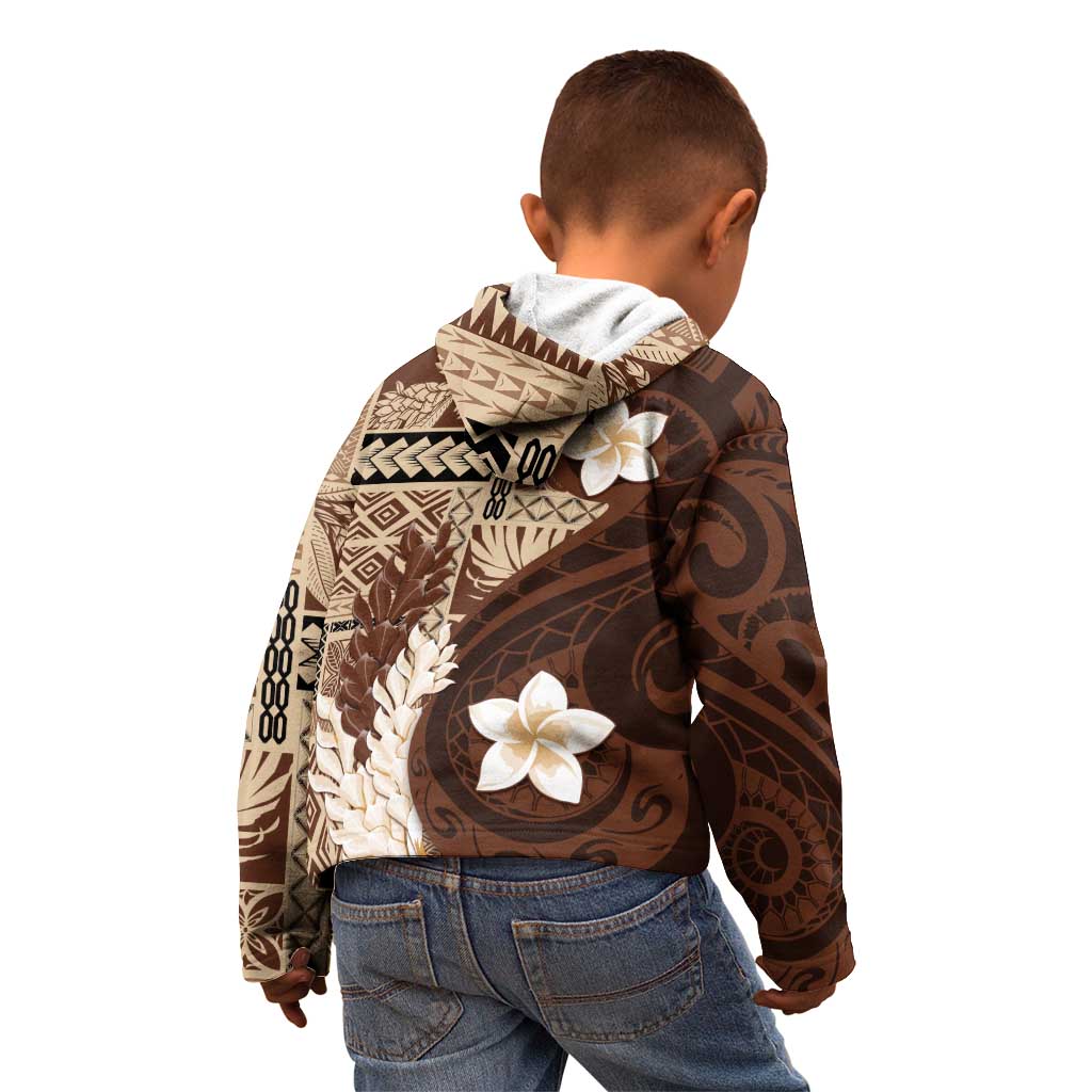 Samoa Teuila 2024 Kid Hoodie Samoan Siapo Pattern Brown Version