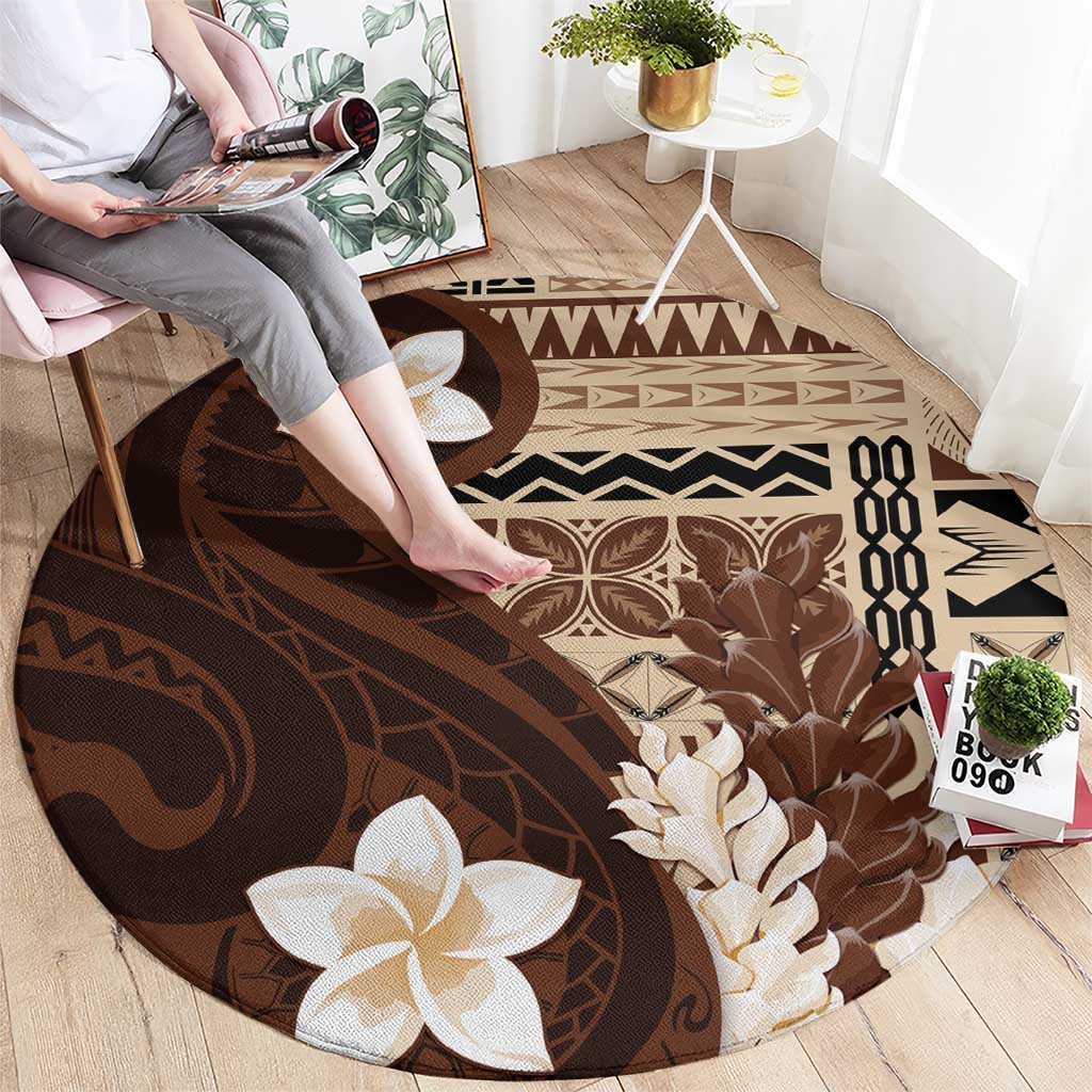 Samoa Teuila 2024 Round Carpet Samoan Siapo Pattern Brown Version
