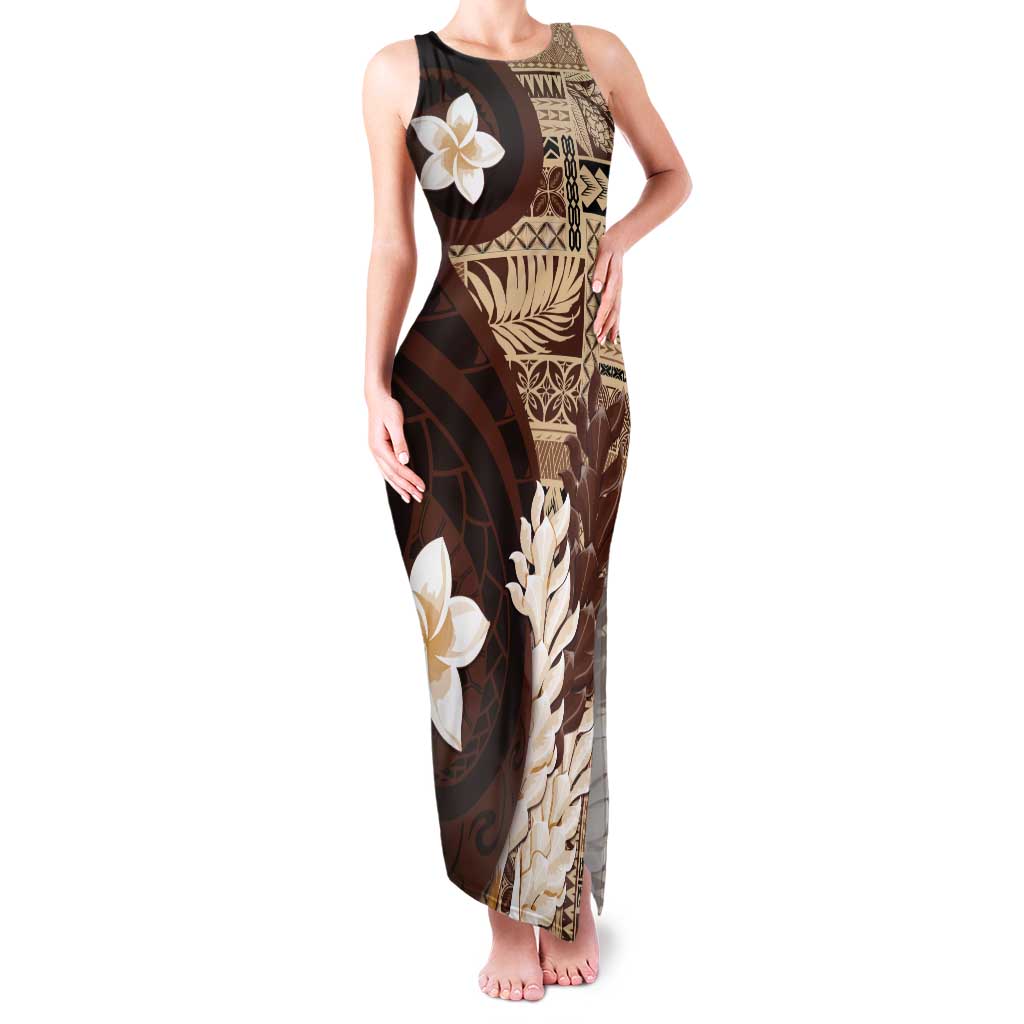 Samoa Teuila 2024 Tank Maxi Dress Samoan Siapo Pattern Brown Version