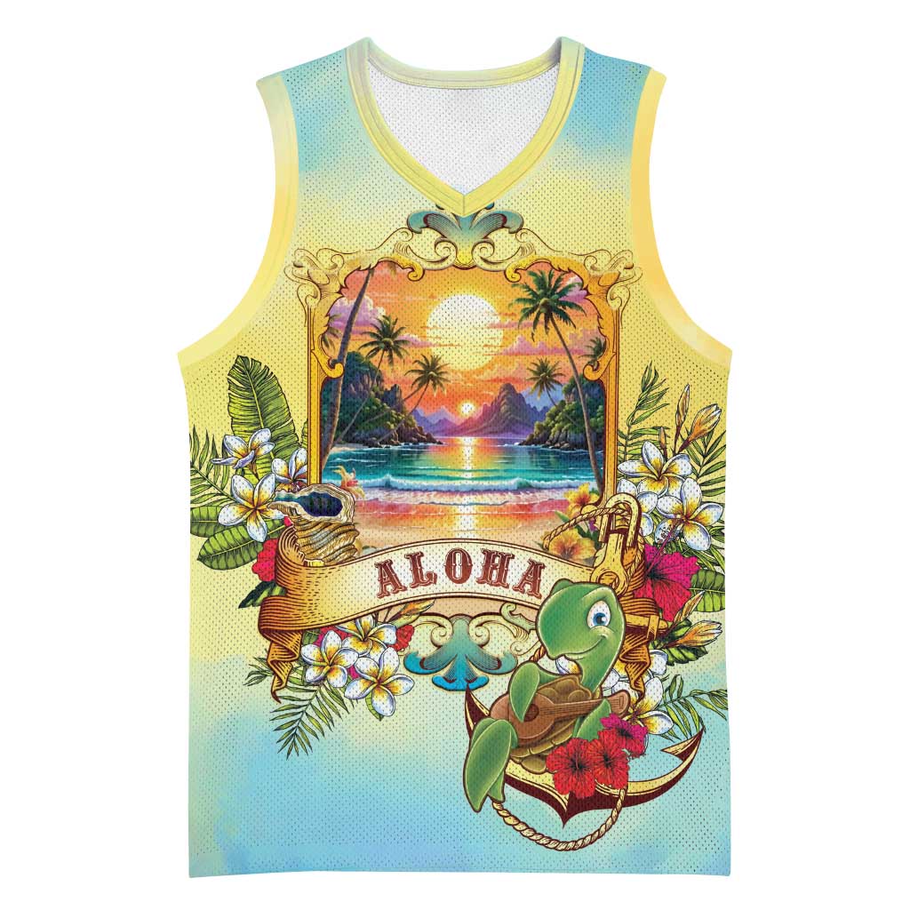 Aloha Hawaii Turtle Basketball Jersey Retro Style LT05 Unisex Beige - Polynesian Pride
