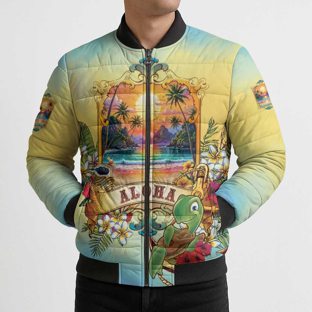 Aloha Hawaii Turtle Bomber Puffer Jacket Retro Style LT05 - Polynesian Pride