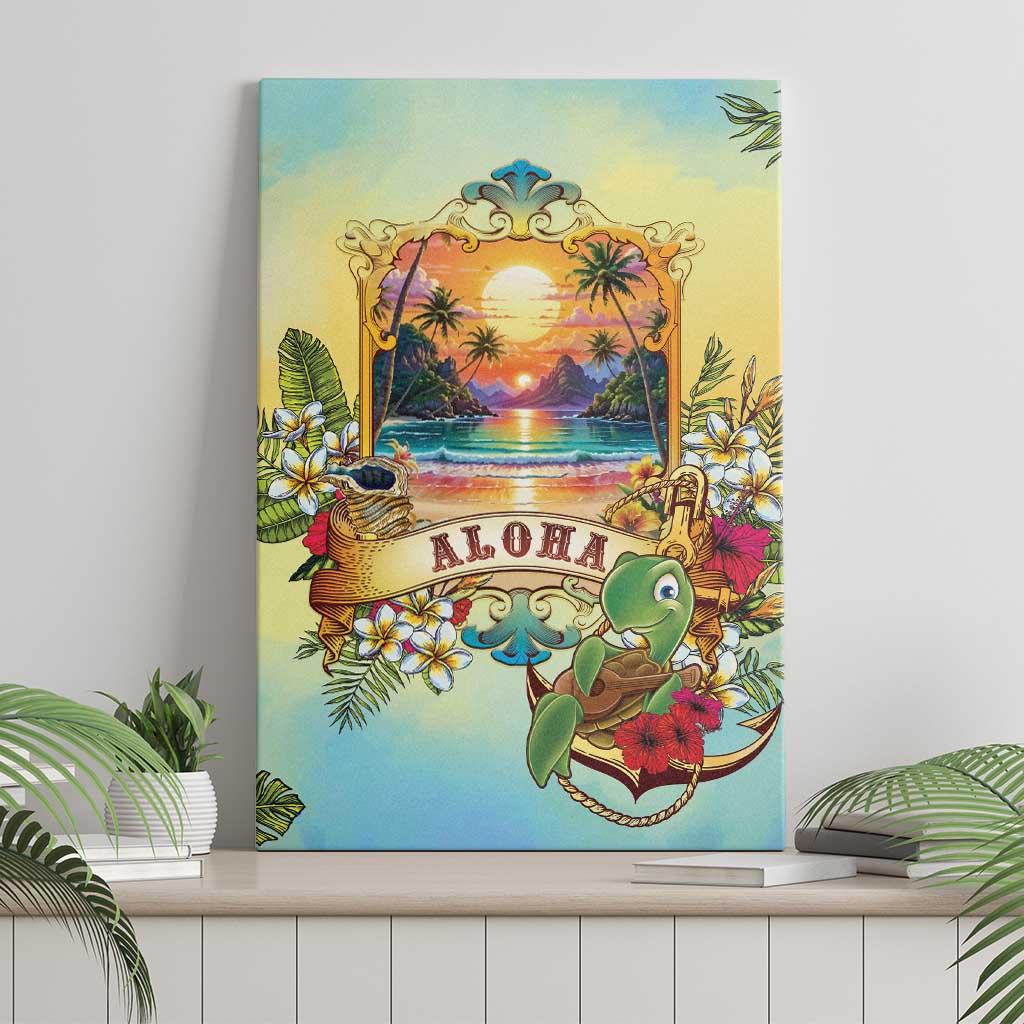 Aloha Hawaii Turtle Canvas Wall Art Retro Style - Polynesian Pride