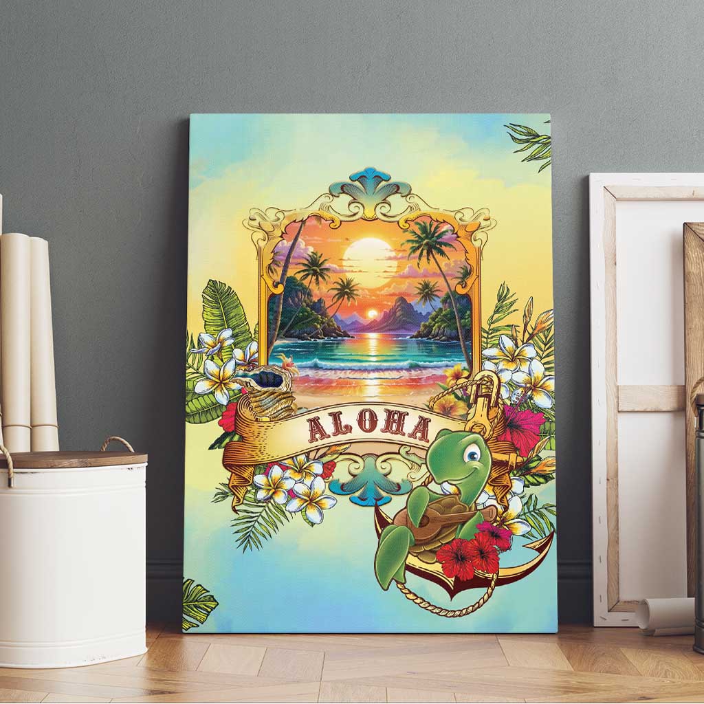 Aloha Hawaii Turtle Canvas Wall Art Retro Style - Polynesian Pride