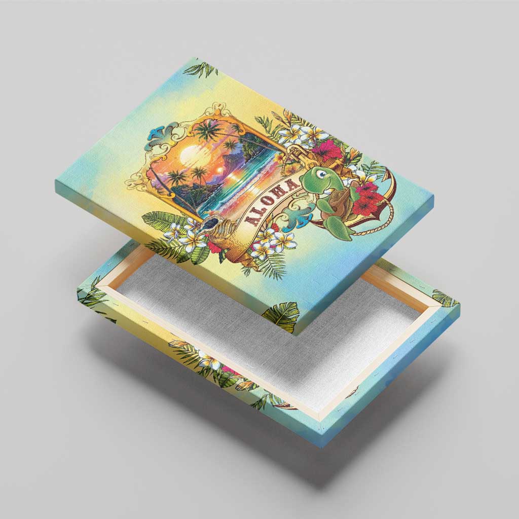 Aloha Hawaii Turtle Canvas Wall Art Retro Style - Polynesian Pride