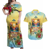 Aloha Hawaii Turtle Couples Matching Off Shoulder Maxi Dress and Hawaiian Shirt Retro Style - Polynesian Pride
