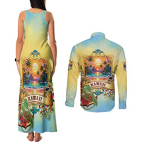 Aloha Hawaii Turtle Couples Matching Tank Maxi Dress and Long Sleeve Button Shirt Retro Style - Polynesian Pride