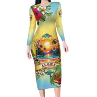 Aloha Hawaii Turtle Family Matching Long Sleeve Bodycon Dress and Hawaiian Shirt Retro Style - Polynesian Pride
