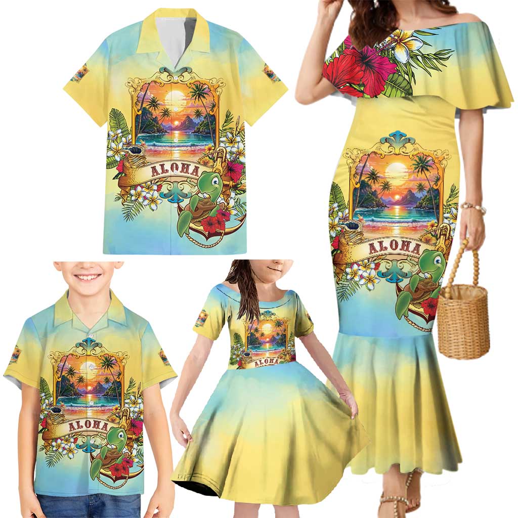 Aloha Hawaii Turtle Family Matching Mermaid Dress and Hawaiian Shirt Retro Style - Polynesian Pride