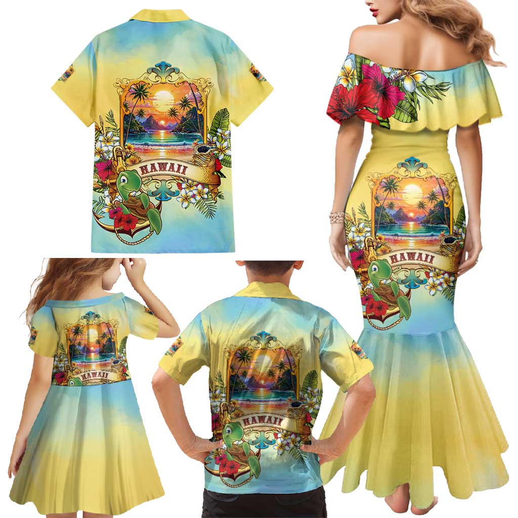 Aloha Hawaii Turtle Family Matching Mermaid Dress and Hawaiian Shirt Retro Style - Polynesian Pride