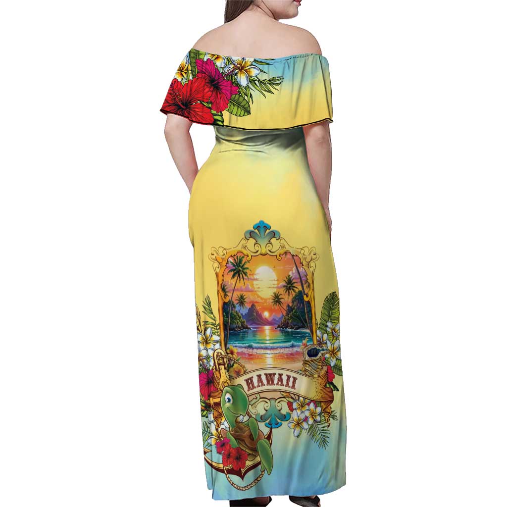 Aloha Hawaii Turtle Family Matching Off Shoulder Maxi Dress and Hawaiian Shirt Retro Style - Polynesian Pride