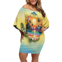 Aloha Hawaii Turtle Family Matching Off Shoulder Short Dress and Hawaiian Shirt Retro Style - Polynesian Pride