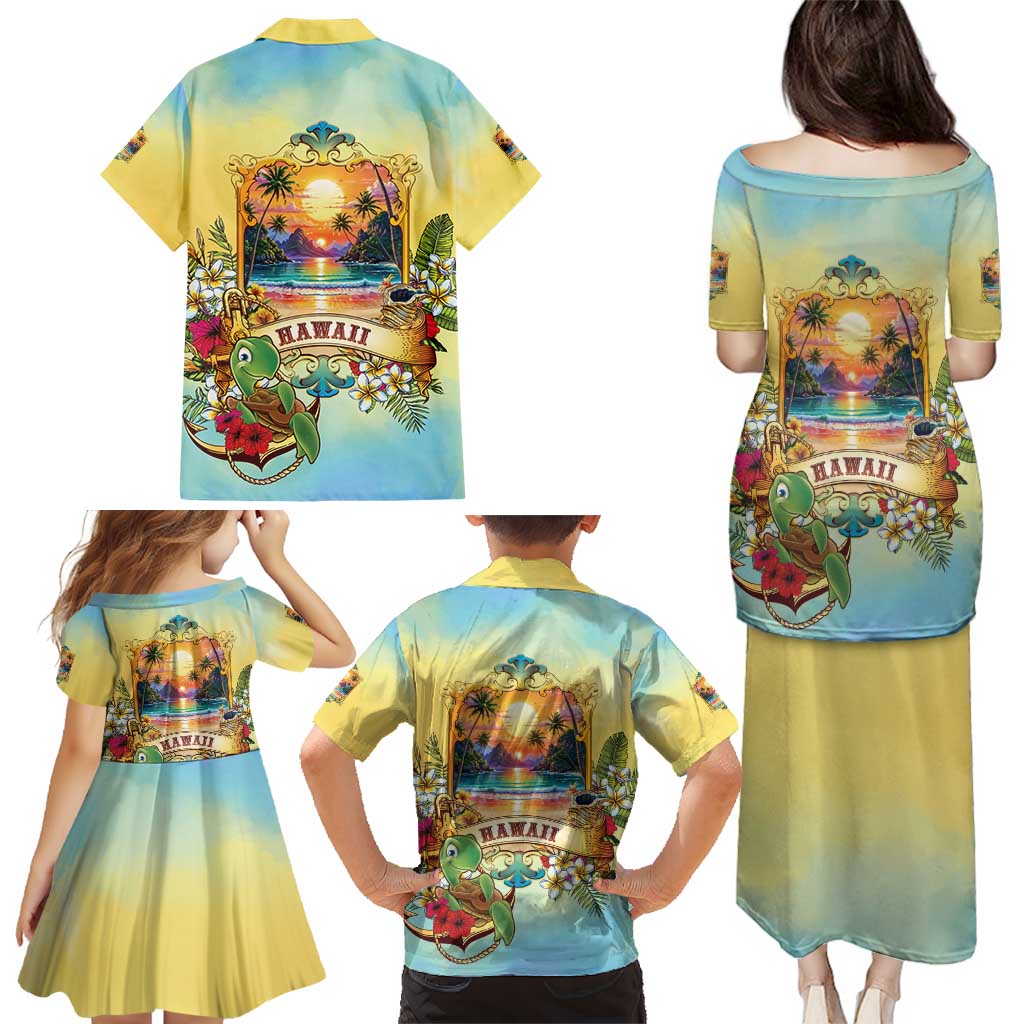 Aloha Hawaii Turtle Family Matching Puletasi and Hawaiian Shirt Retro Style - Polynesian Pride