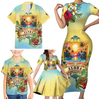 Aloha Hawaii Turtle Family Matching Short Sleeve Bodycon Dress and Hawaiian Shirt Retro Style - Polynesian Pride
