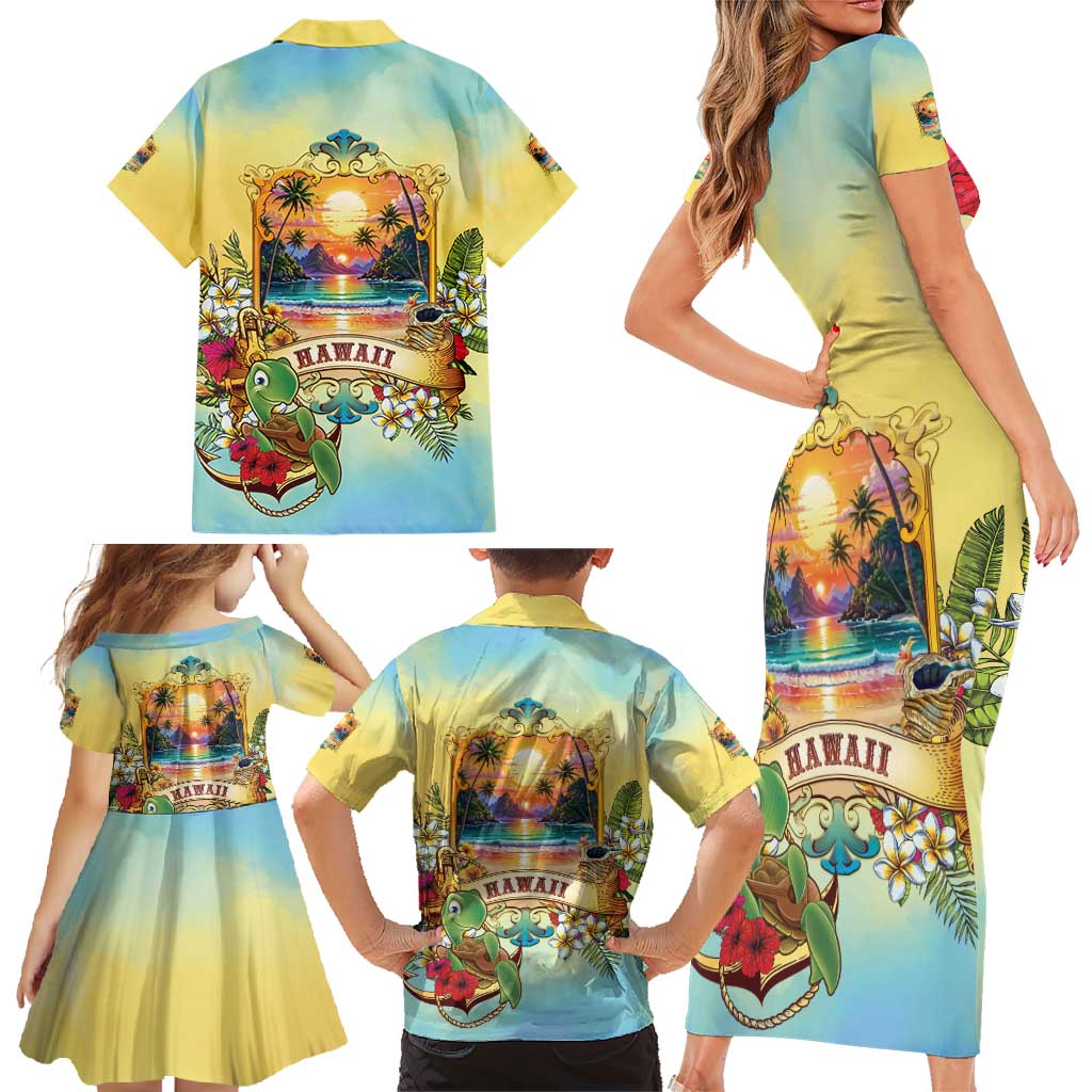 Aloha Hawaii Turtle Family Matching Short Sleeve Bodycon Dress and Hawaiian Shirt Retro Style - Polynesian Pride