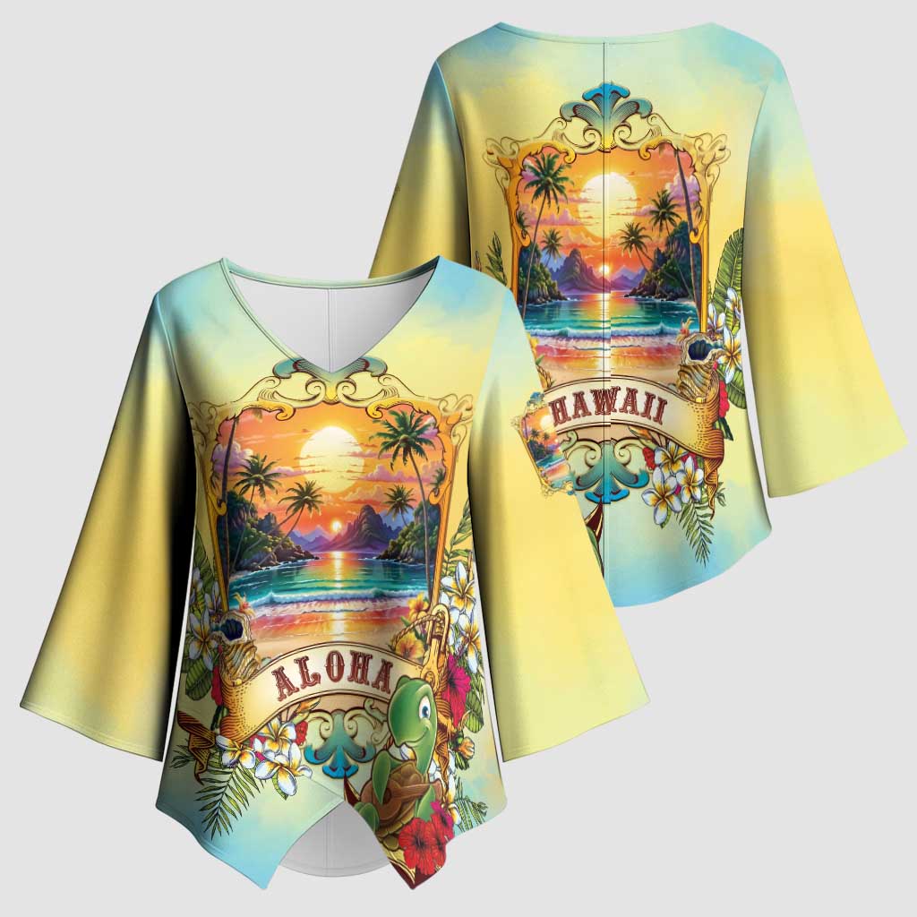 Aloha Hawaii Turtle Kimono Sleeve Blouse Retro Style - Polynesian Pride