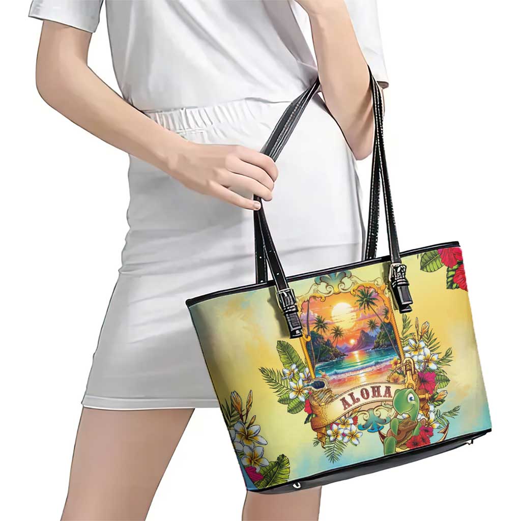 Aloha Hawaii Turtle Leather Tote Bag Retro Style - Polynesian Pride