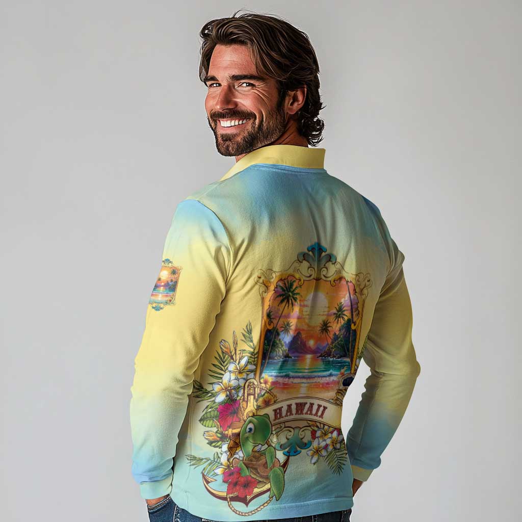 Aloha Hawaii Turtle Long Sleeve Polo Shirt Retro Style - Polynesian Pride
