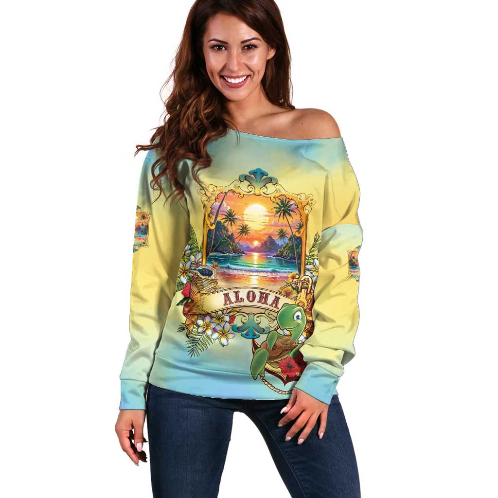 Aloha Hawaii Turtle Off Shoulder Sweater Retro Style - Polynesian Pride