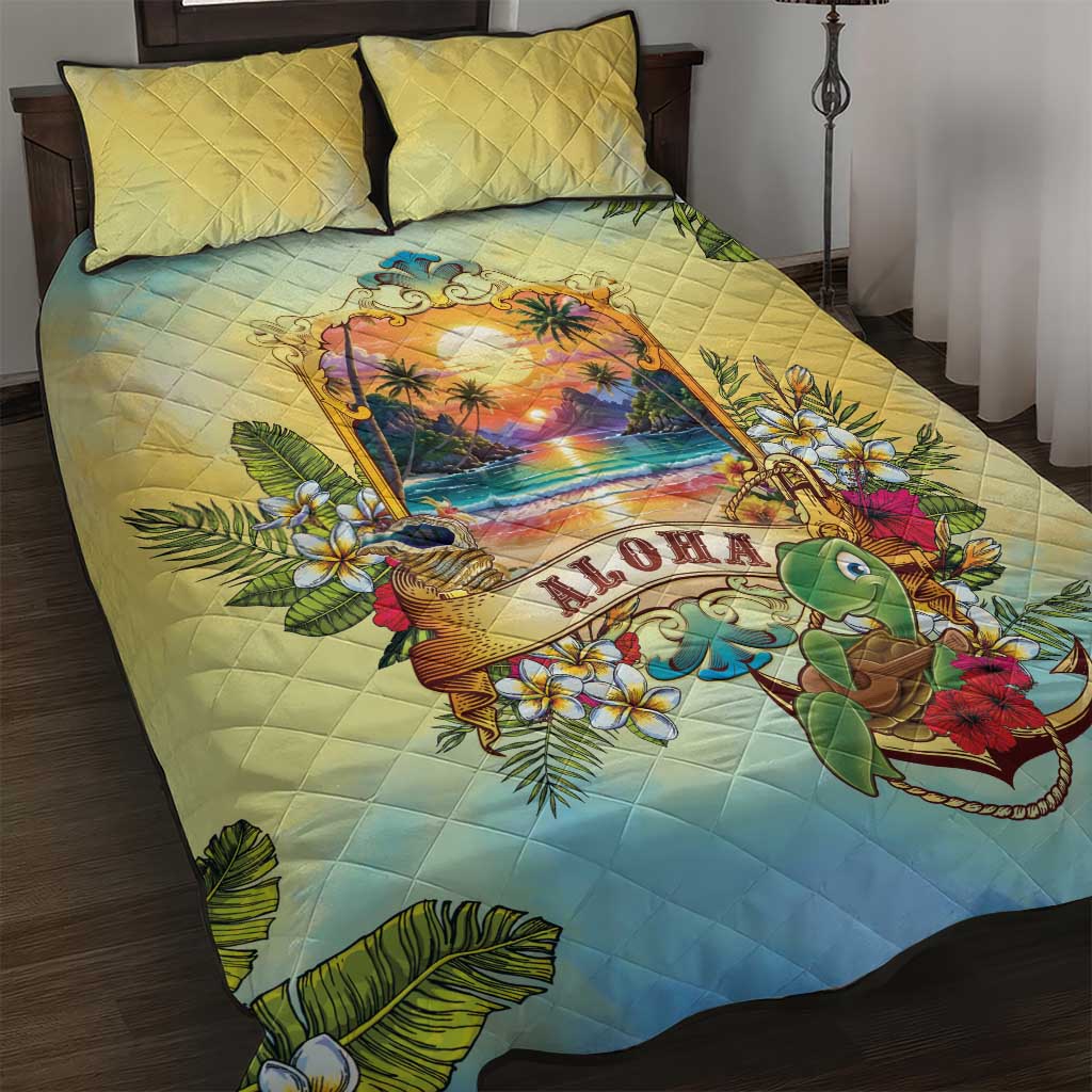 Aloha Hawaii Turtle Quilt Bed Set Retro Style - Polynesian Pride