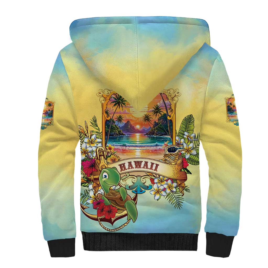Aloha Hawaii Turtle Sherpa Hoodie Retro Style - Polynesian Pride