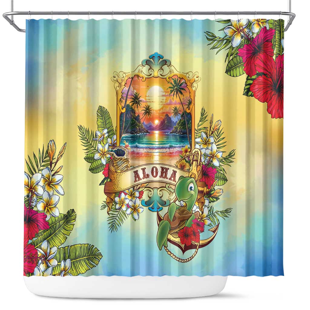Aloha Hawaii Turtle Shower Curtain Retro Style - Polynesian Pride