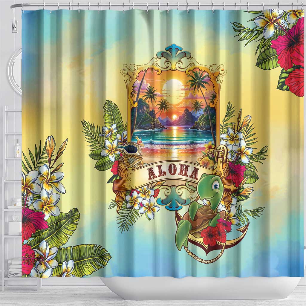 Aloha Hawaii Turtle Shower Curtain Retro Style - Polynesian Pride