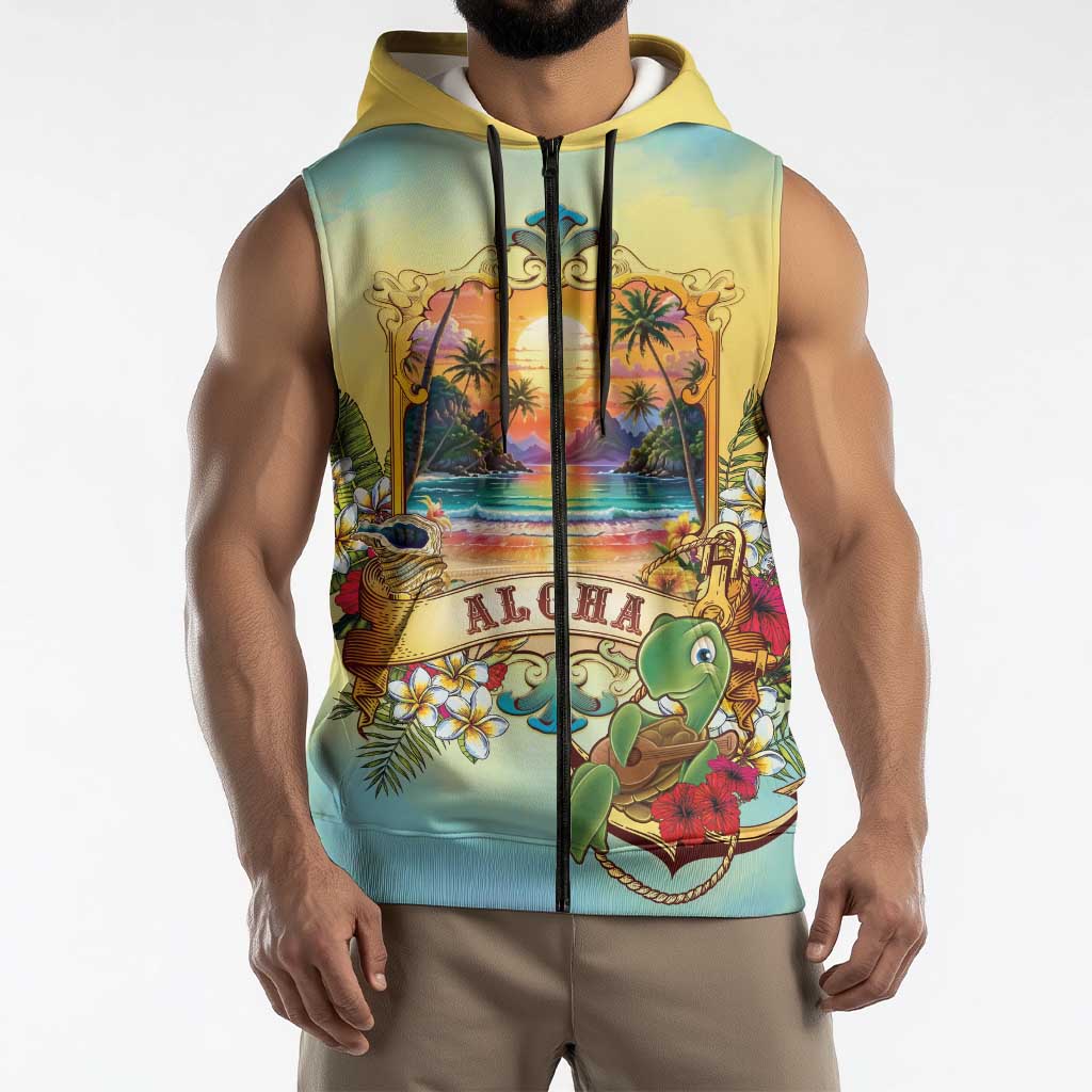 Aloha Hawaii Turtle Sleeveless Zip Hoodie Retro Style LT05 - Polynesian Pride