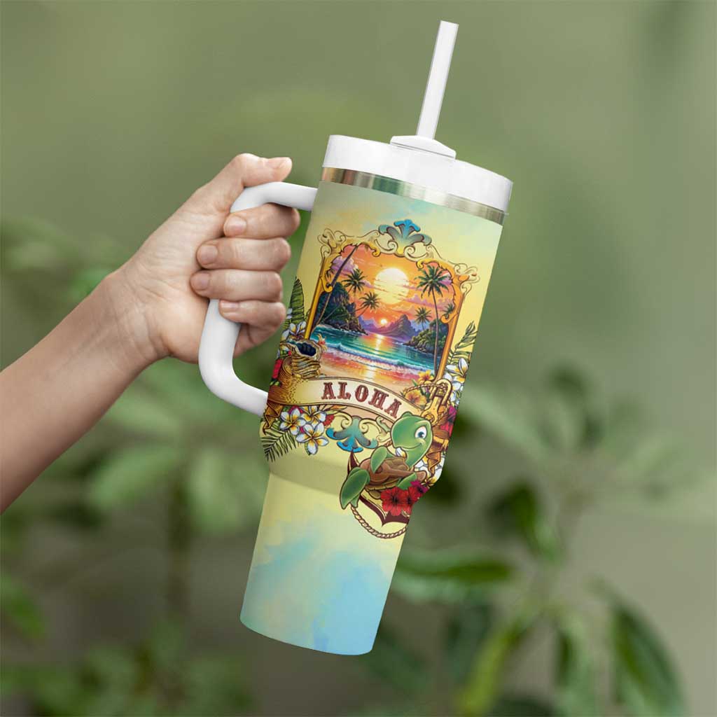 Aloha Hawaii Turtle Tumbler With Handle Retro Style - Polynesian Pride