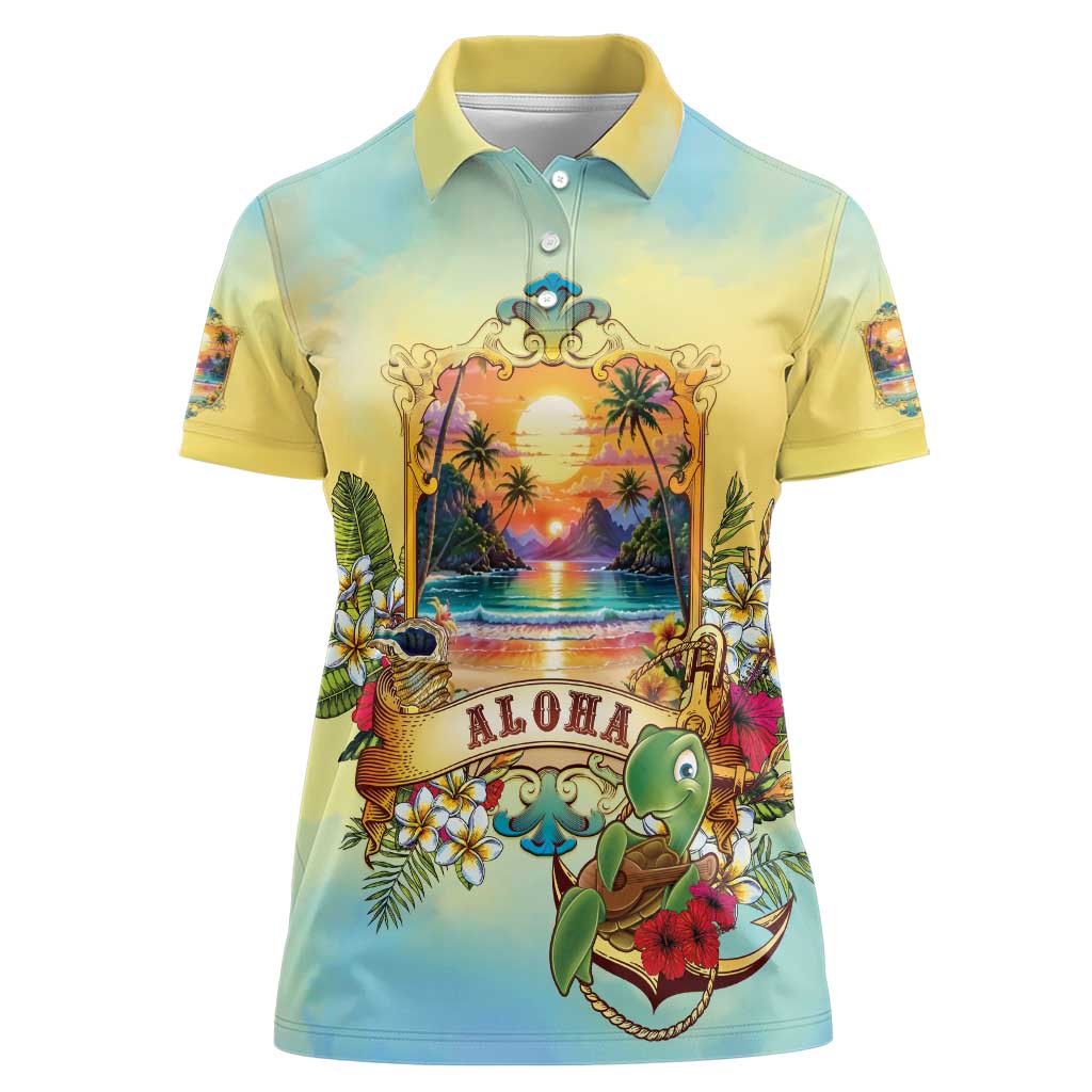 Aloha Hawaii Turtle Women Polo Shirt Retro Style - Polynesian Pride