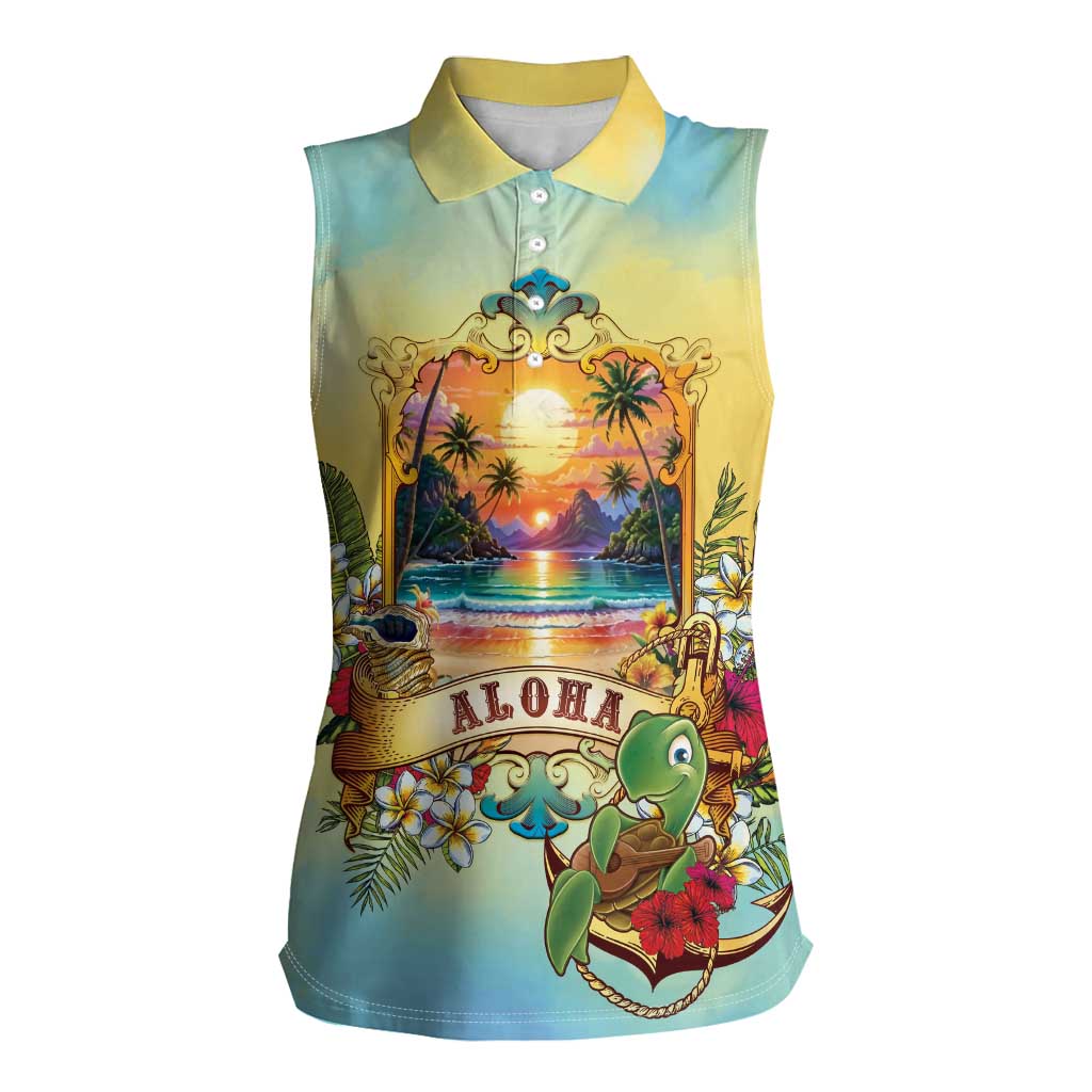 Aloha Hawaii Turtle Women Sleeveless Polo Shirt Retro Style - Polynesian Pride