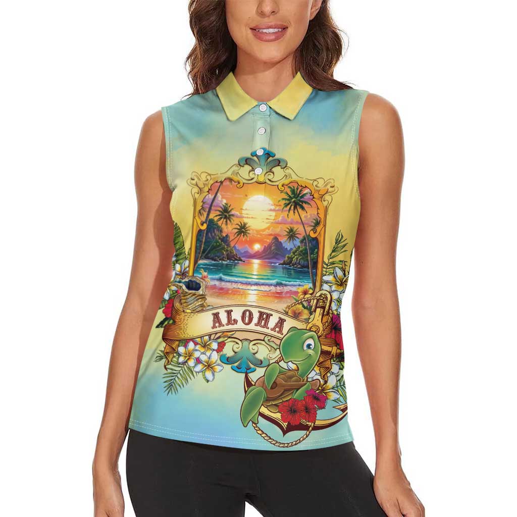 Aloha Hawaii Turtle Women Sleeveless Polo Shirt Retro Style - Polynesian Pride