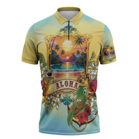 Aloha Hawaii Turtle Zipper Polo Shirt Retro Style - Polynesian Pride