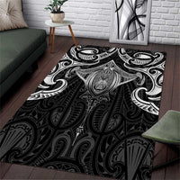 New Zealand Aotearoa Area Rug Maori Manta Ray Moko Black - Polynesian Pride