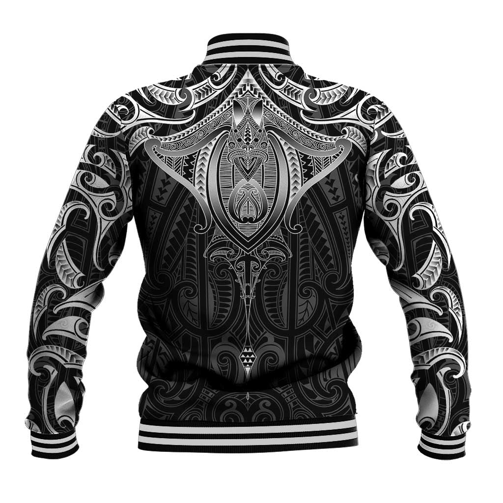 New Zealand Aotearoa Baseball Jacket Maori Manta Ray Moko Black - Polynesian Pride
