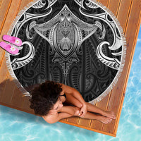 New Zealand Aotearoa Beach Blanket Maori Manta Ray Moko Black - Polynesian Pride