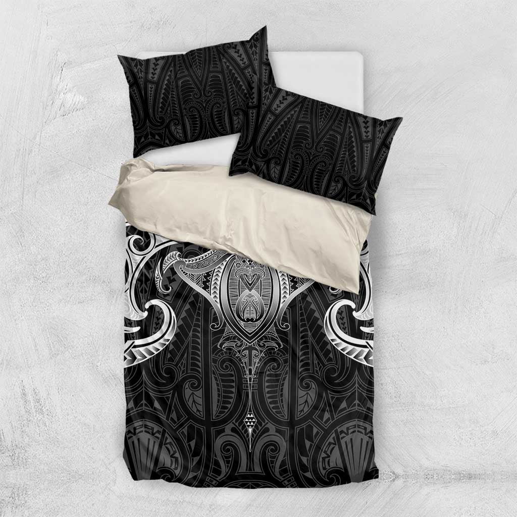 New Zealand Aotearoa Bedding Set Maori Manta Ray Moko Black - Polynesian Pride