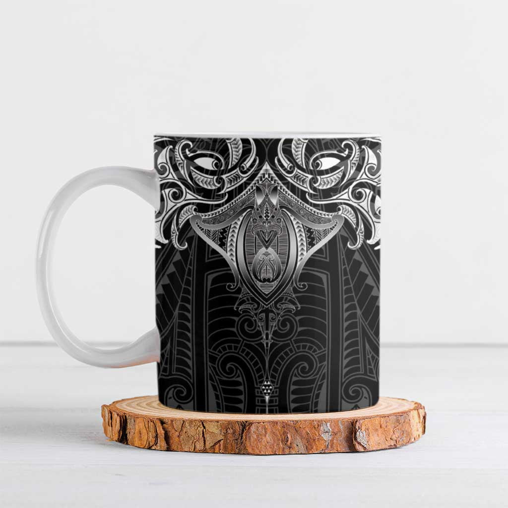 New Zealand Aotearoa Ceramic Mug Maori Manta Ray Moko Black - Polynesian Pride