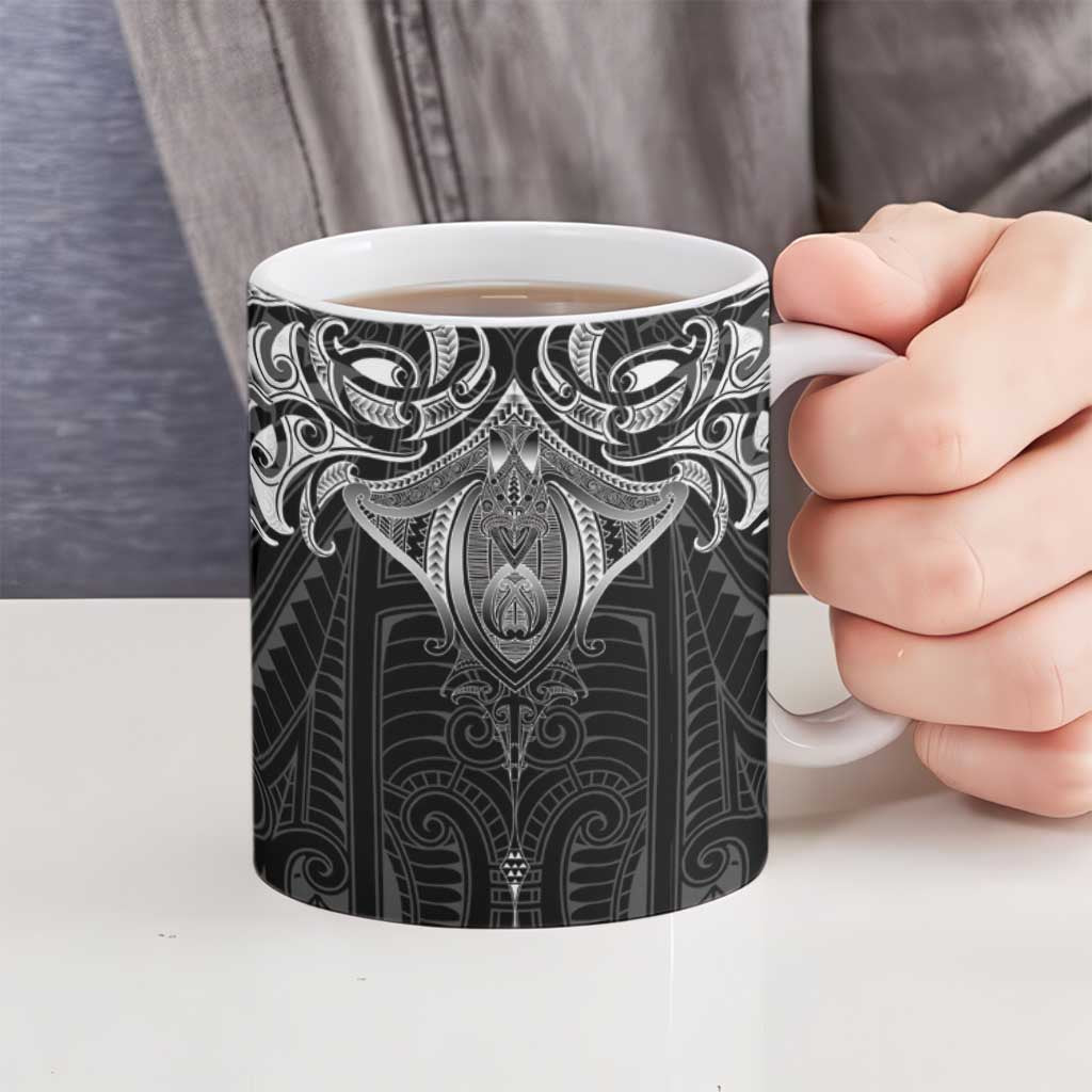 New Zealand Aotearoa Ceramic Mug Maori Manta Ray Moko Black - Polynesian Pride