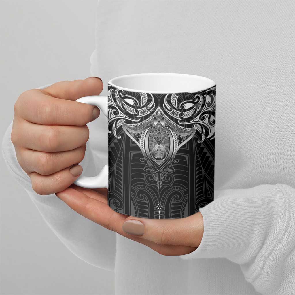 New Zealand Aotearoa Ceramic Mug Maori Manta Ray Moko Black - Polynesian Pride