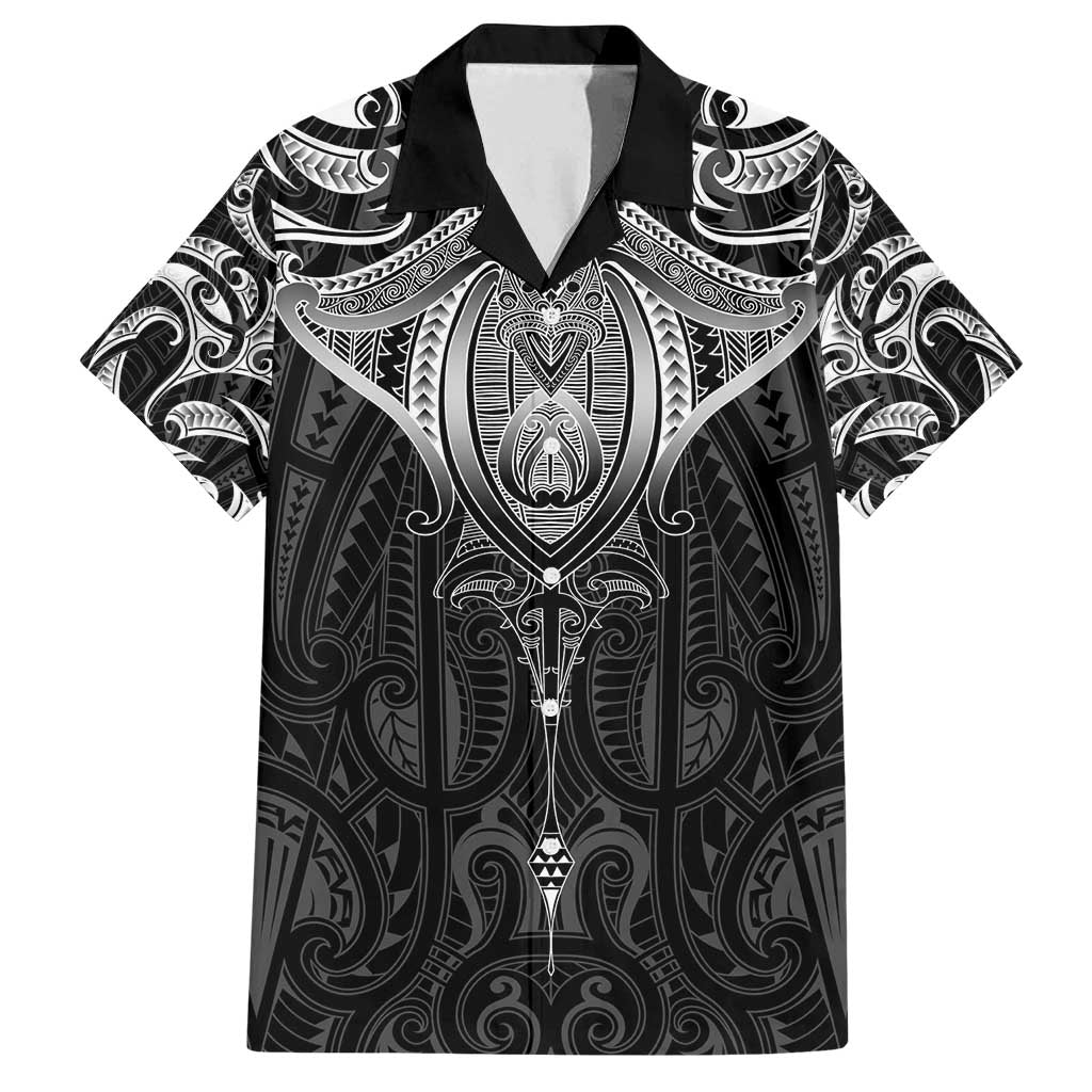 New Zealand Aotearoa Family Matching Off Shoulder Maxi Dress and Hawaiian Shirt Maori Manta Ray Moko Black - Polynesian Pride
