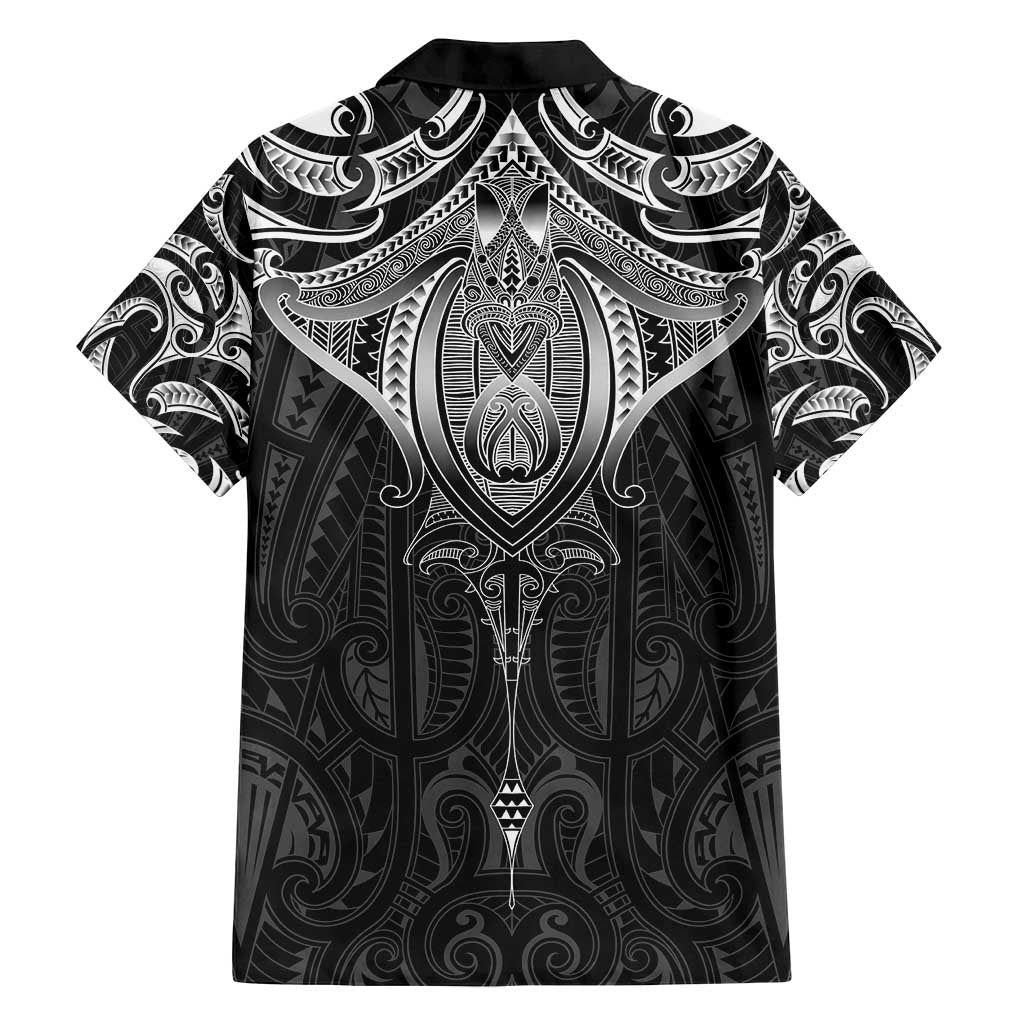 New Zealand Aotearoa Family Matching Puletasi and Hawaiian Shirt Maori Manta Ray Moko Black - Polynesian Pride