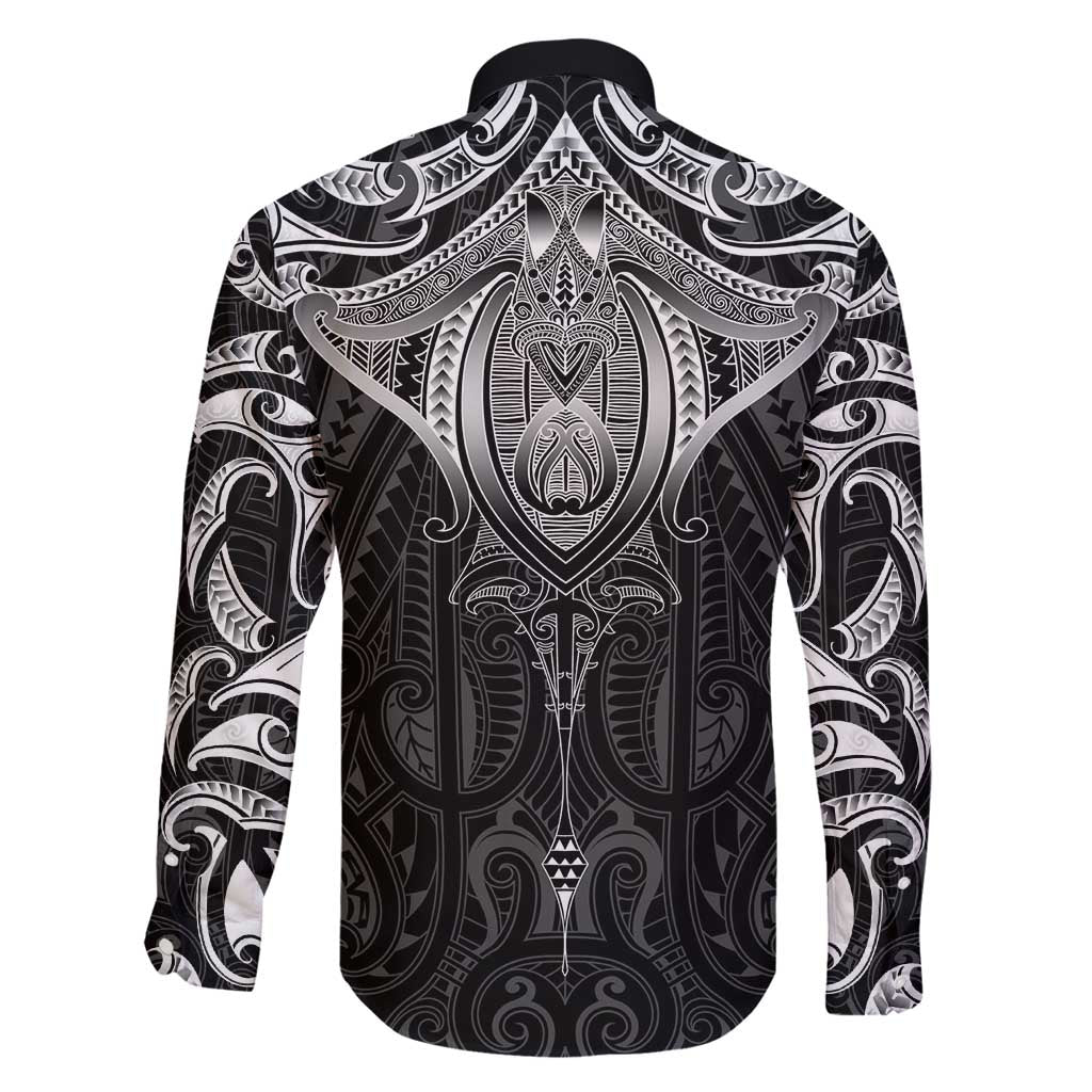 New Zealand Aotearoa Family Matching Puletasi and Hawaiian Shirt Maori Manta Ray Moko Black - Polynesian Pride