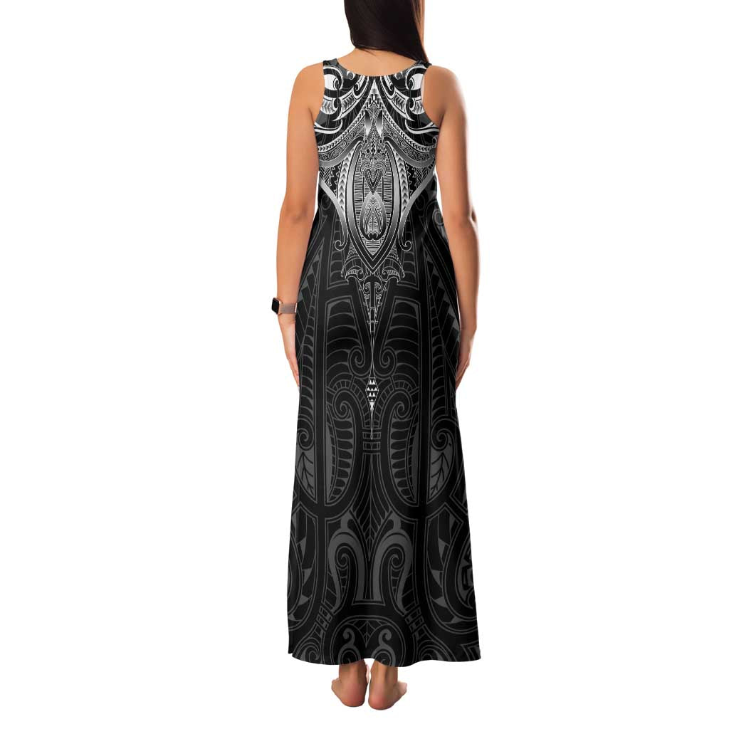 New Zealand Aotearoa Family Matching Tank Maxi Dress and Hawaiian Shirt Maori Manta Ray Moko Black - Polynesian Pride