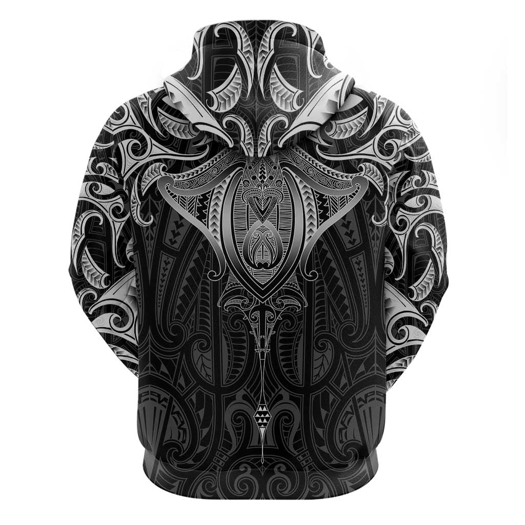 New Zealand Aotearoa Hoodie Maori Manta Ray Moko Black - Polynesian Pride