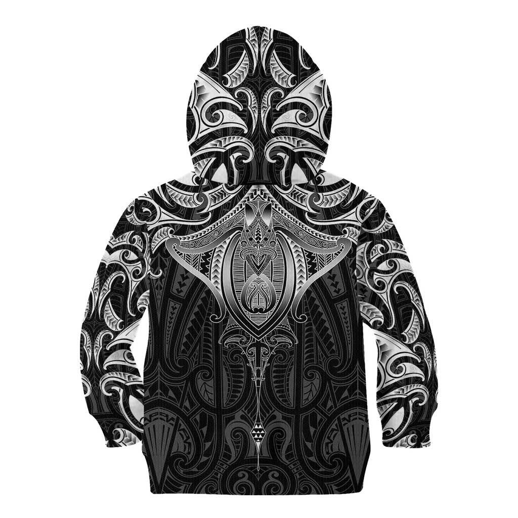 New Zealand Aotearoa Kid Hoodie Maori Manta Ray Moko Black - Polynesian Pride