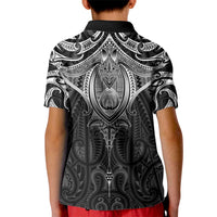 New Zealand Aotearoa Kid Polo Shirt Maori Manta Ray Moko Black - Polynesian Pride
